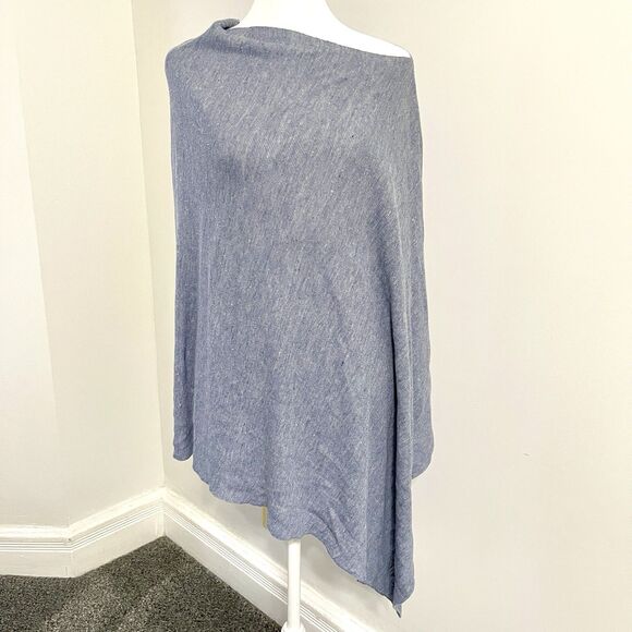 Eileen Fisher Sweaters - Eileen Fisher Organic Linen Melange Poncho Womerns One Size Asymmetrical Blue